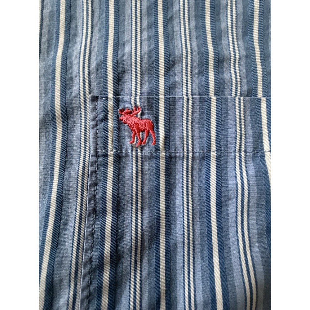 Abercrombie & Fitch Long Sleeve Button Up Shirt Blue Striped Y2K Logo XXL JBHS - Picture 3 of 9